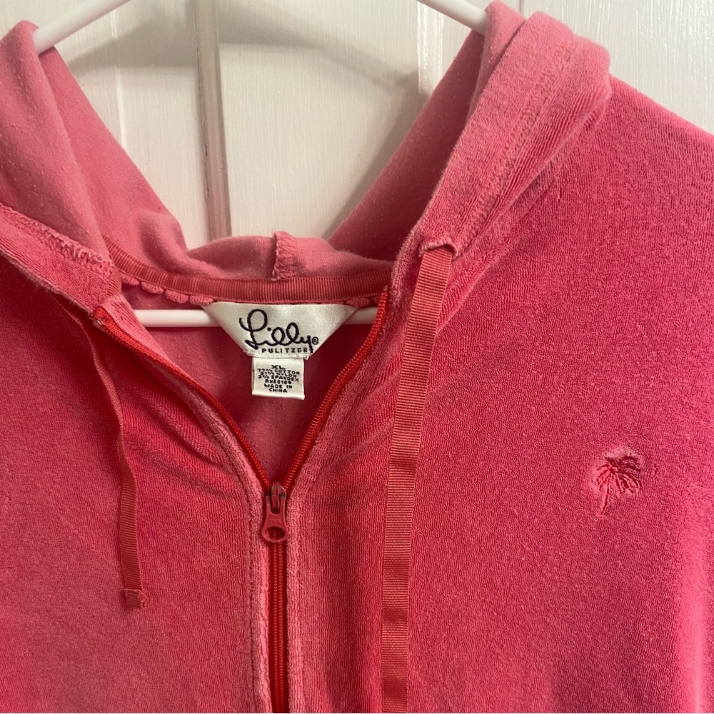 Vintage hot pink Lilly Pulitzer Terrycloth zip up jacket size XL white label - Picture 2 of 4